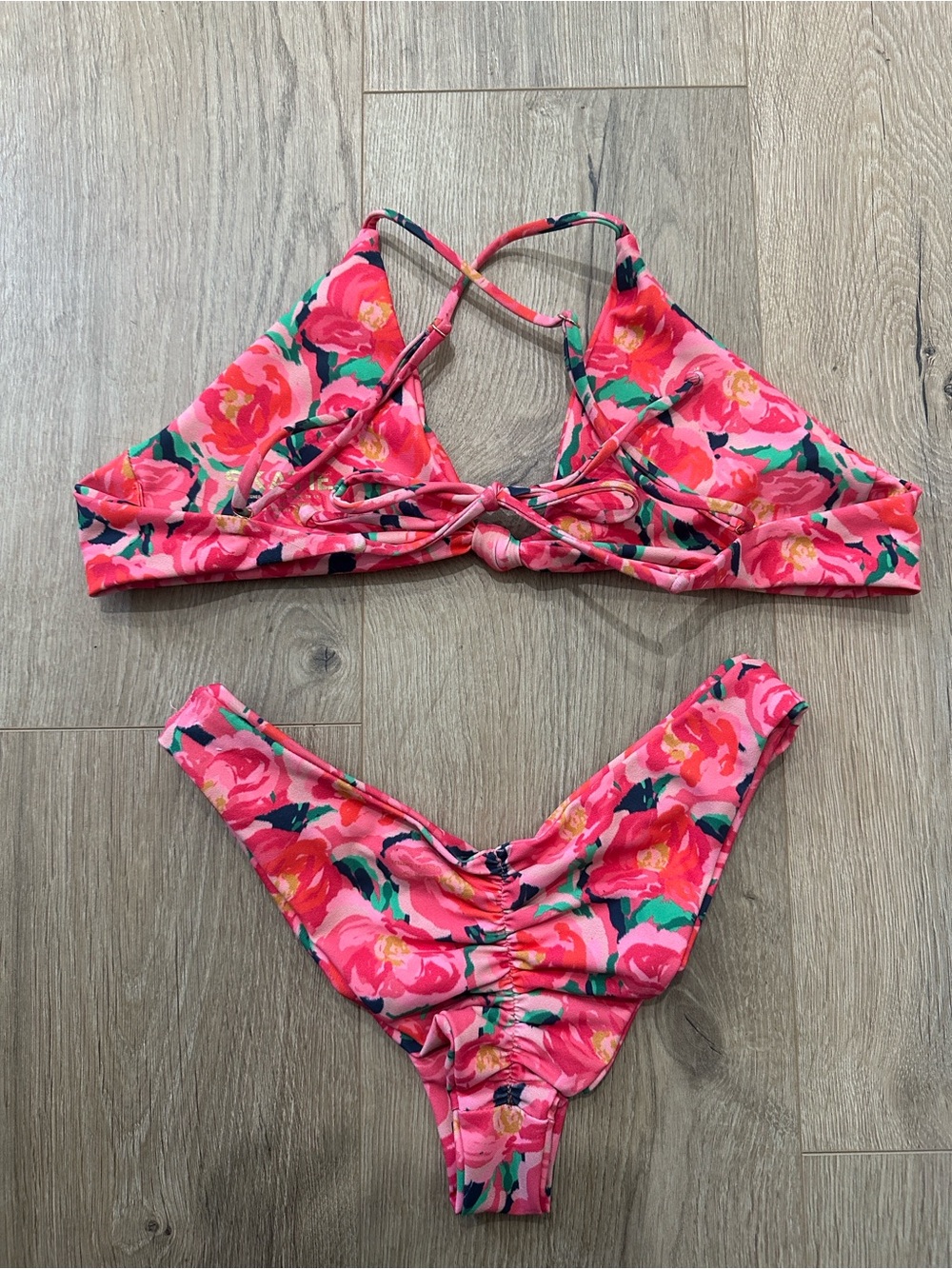 Floral Pink Twist-Front Bikini - Picture 2 of 4